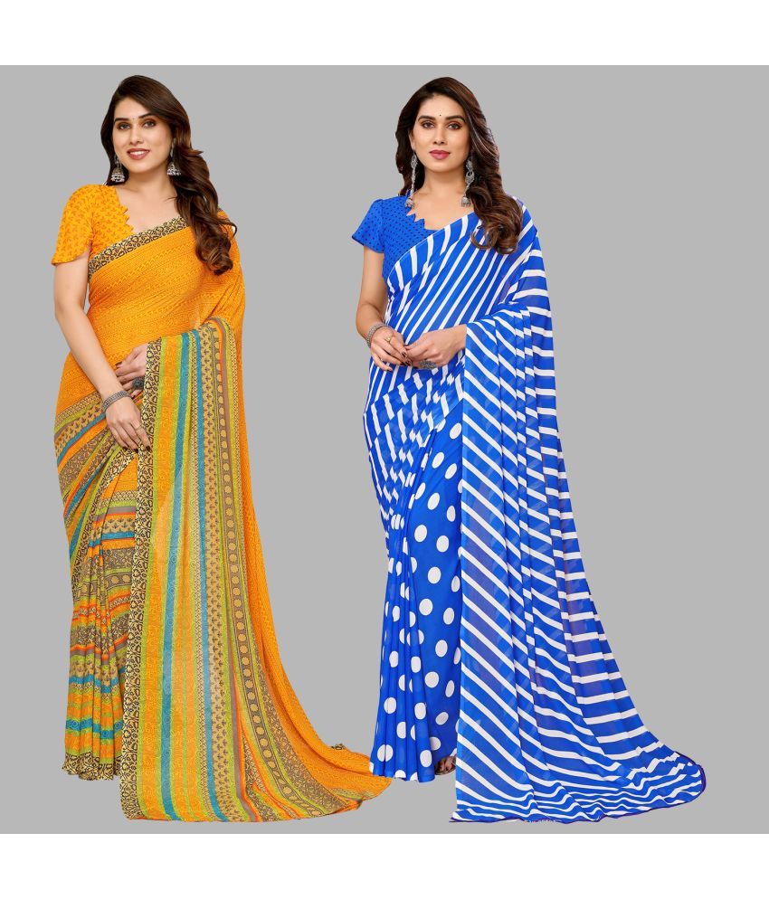     			Kashvi Sarees Georgette Printed Saree With Blouse Piece - Multicolor ( Pack of 2 )