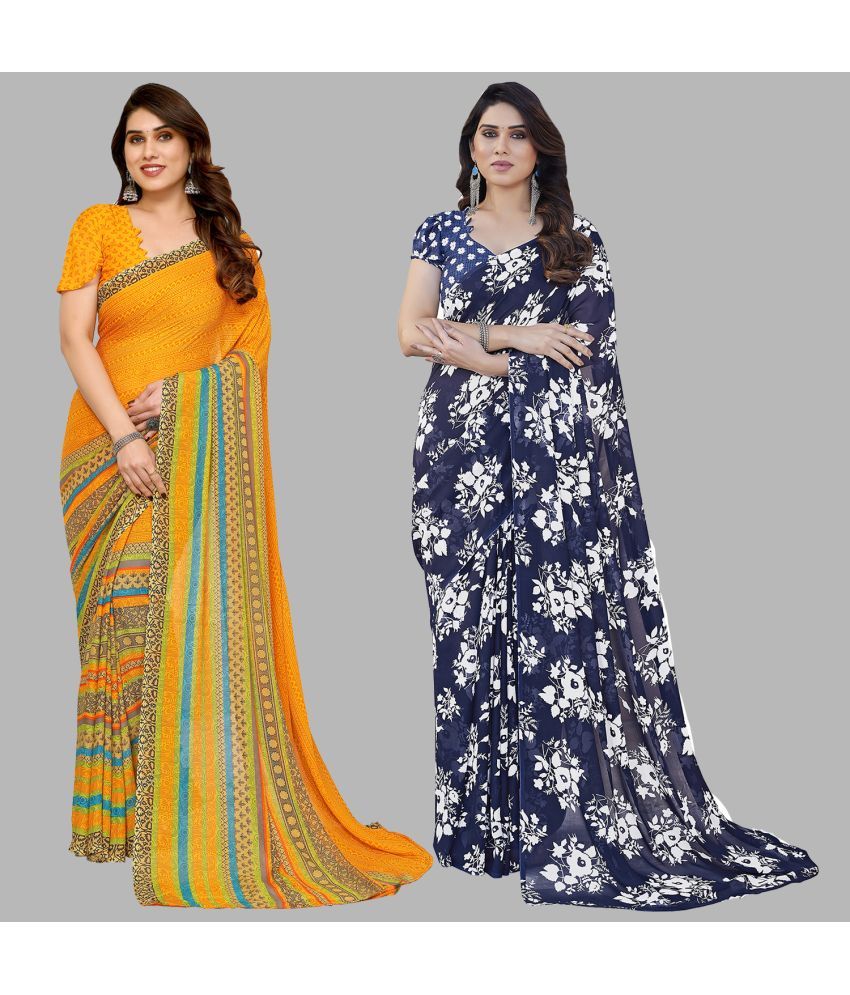     			Kashvi Sarees Georgette Printed Saree With Blouse Piece - Multicolor ( Pack of 2 )