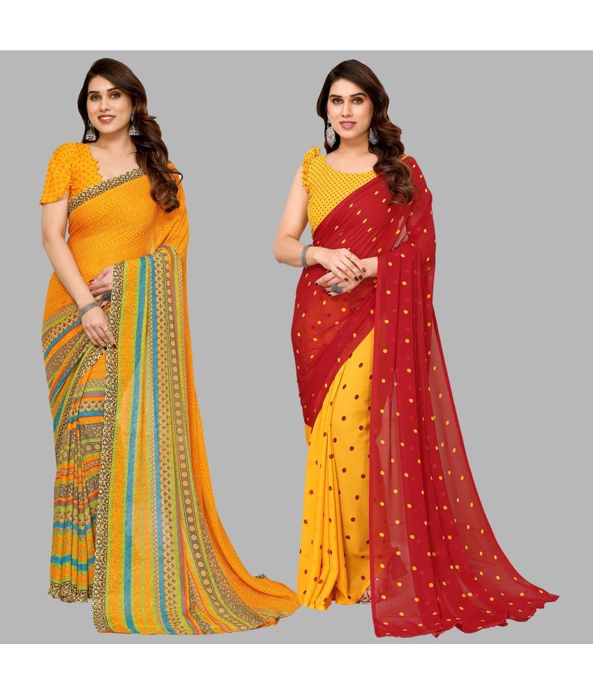     			Kashvi Sarees Georgette Printed Saree With Blouse Piece - Multicolor ( Pack of 2 )