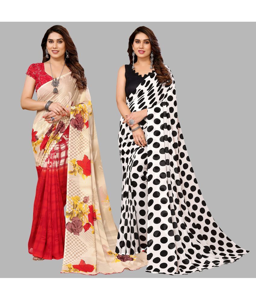     			Kashvi Sarees Georgette Printed Saree With Blouse Piece - Multicolor ( Pack of 2 )