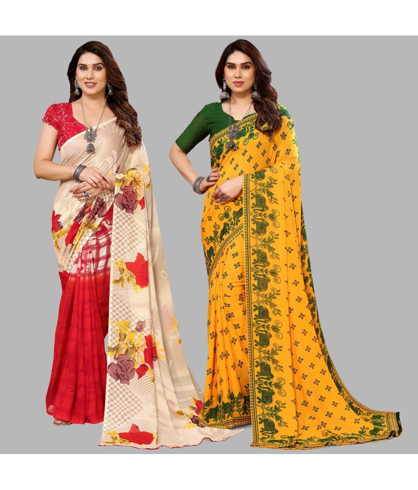     			Kashvi Sarees Georgette Printed Saree With Blouse Piece - Multicolor ( Pack of 2 )