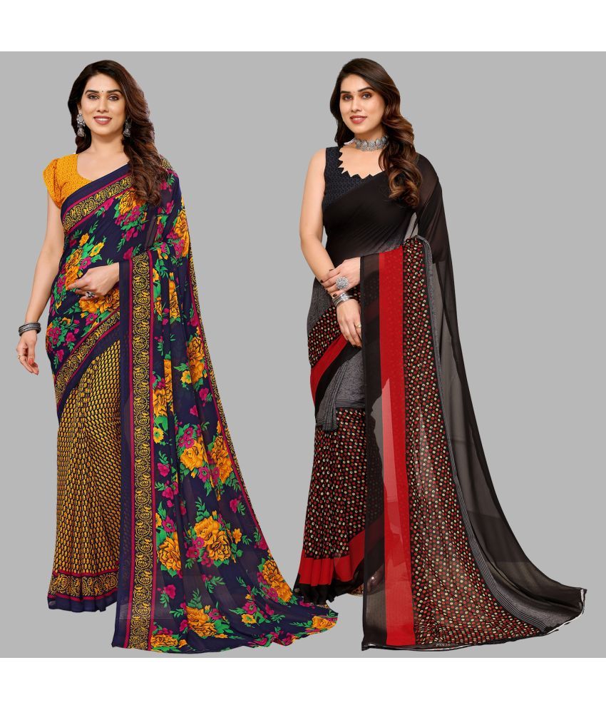     			Kashvi Sarees Georgette Printed Saree With Blouse Piece - Multicolor ( Pack of 2 )