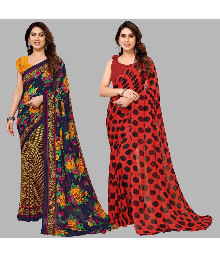     			Kashvi Sarees Georgette Printed Saree With Blouse Piece - Multicolor ( Pack of 2 )