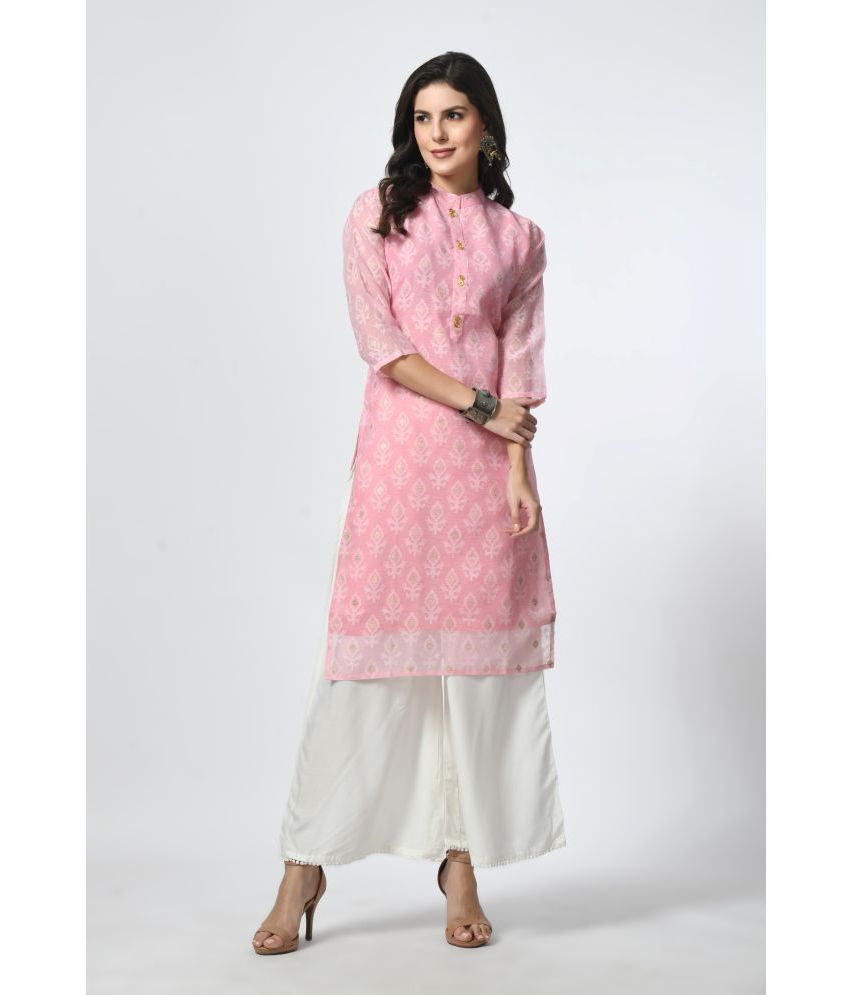     			MAURYA Chanderi Solid Straight Women's Kurti - Pink ( Pack of 1 )