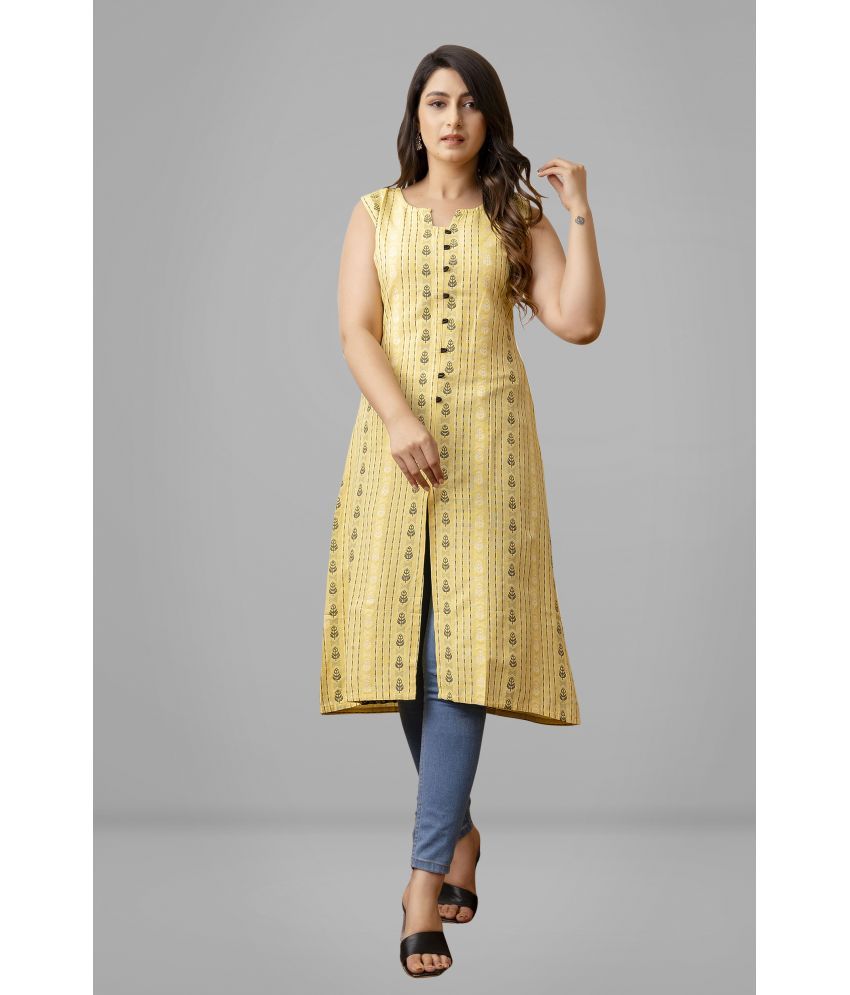     			Parastri Cotton Printed Front Slit Women's Kurti - Yellow ( Pack of 1 )