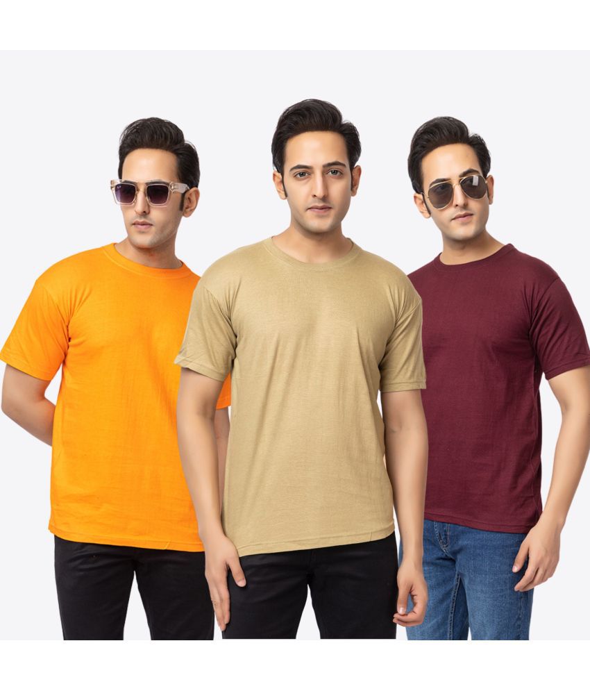     			VAZO Cotton Blend Regular Fit Solid Half Sleeves Men's T-Shirt - Orange ( Pack of 3 )