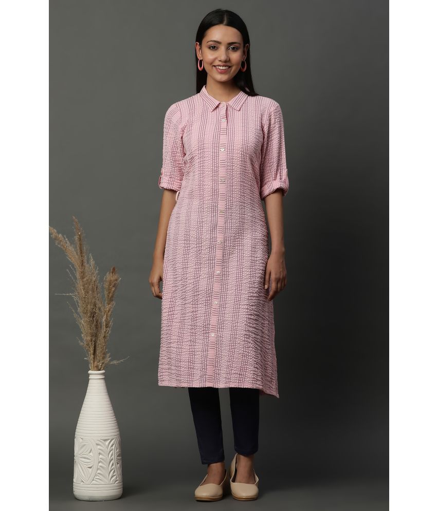     			Aurelia Cotton Blend Dyed Straight Women's Kurti - Pink ( Pack of 1 )