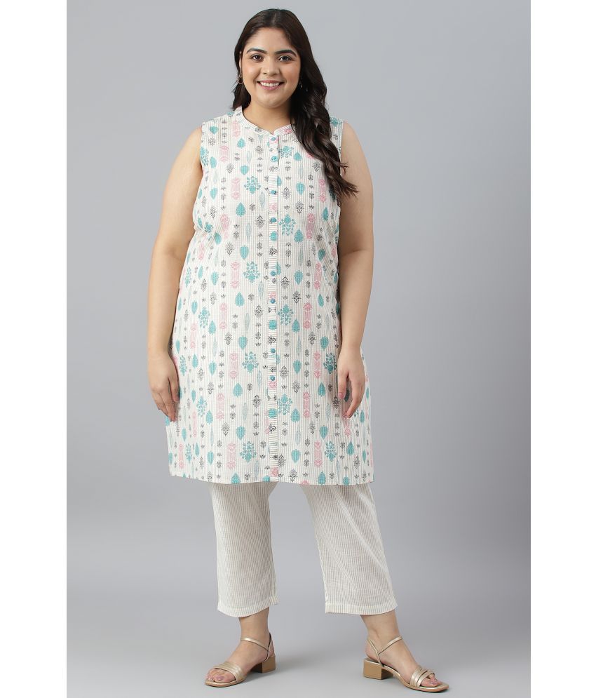     			Aurelia Cotton Printed Kurti With Palazzo Women's Stitched Salwar Suit - Off White ( Pack of 1 )