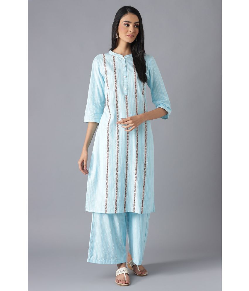     			Aurelia Cotton Printed Kurti With Palazzo Women's Stitched Salwar Suit - Blue ( Pack of 1 )