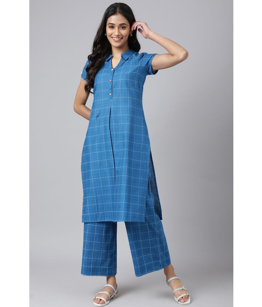     			Aurelia Cotton Printed Straight Women's Kurti - Blue ( Pack of 1 )