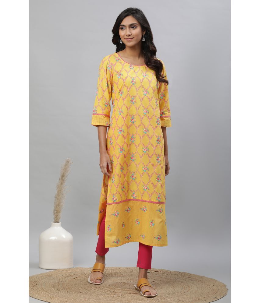     			Aurelia Cotton Printed Straight Women's Kurti - Yellow ( Pack of 1 )