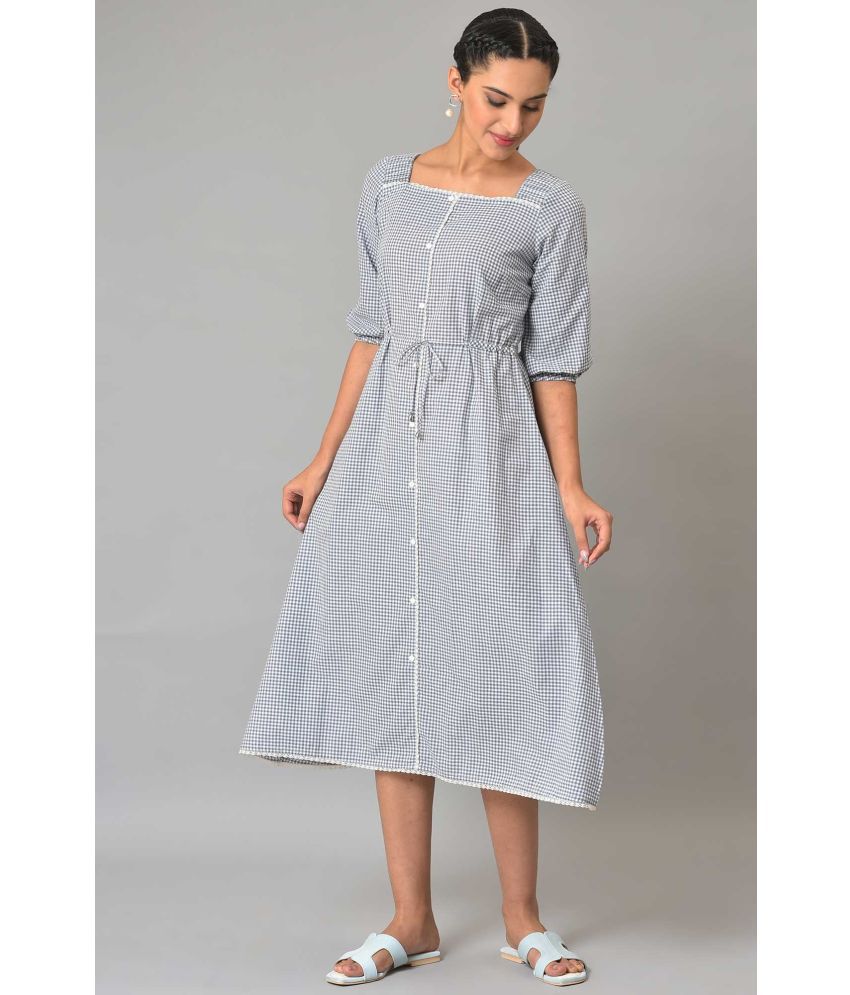     			Aurelia Cotton Striped Midi Women's Fit & Flare Dress - White ( Pack of 1 )