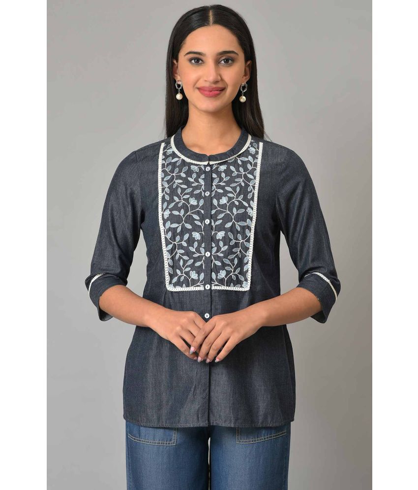     			Aurelia Denim Dyed Straight Women's Kurti - Blue ( Pack of 1 )