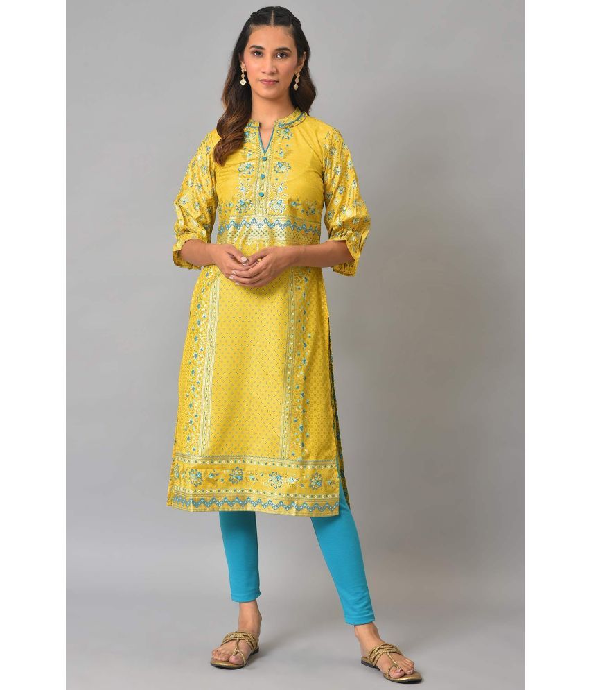     			Aurelia Polyester Printed Straight Women's Kurti - Yellow ( Pack of 1 )