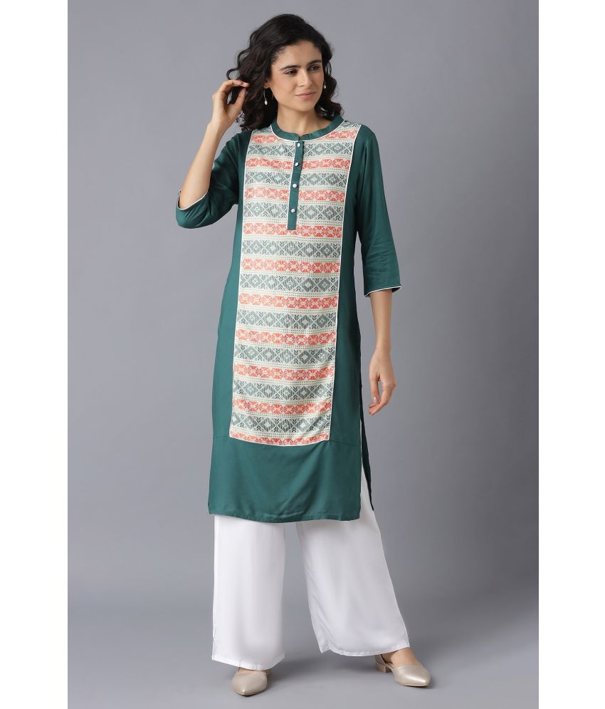     			Aurelia Viscose Dyed Kurti With Palazzo Women's Stitched Salwar Suit - Green ( Pack of 1 )