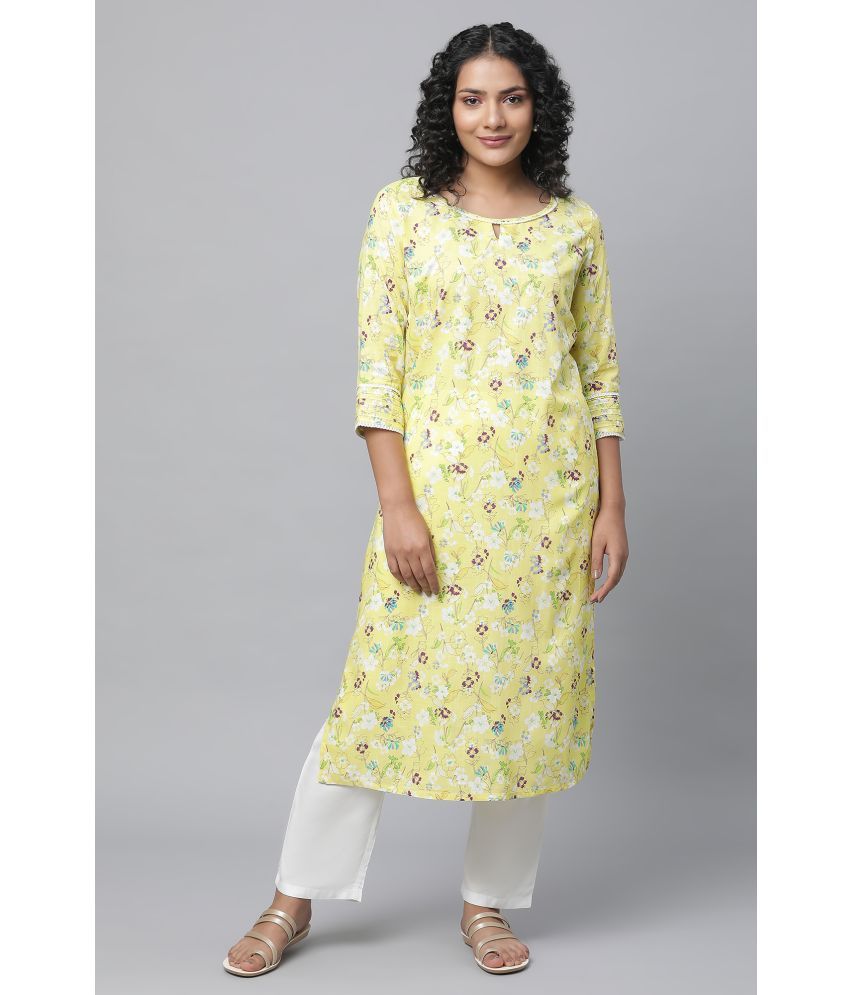     			Aurelia Viscose Printed Straight Women's Kurti - Yellow ( Pack of 1 )