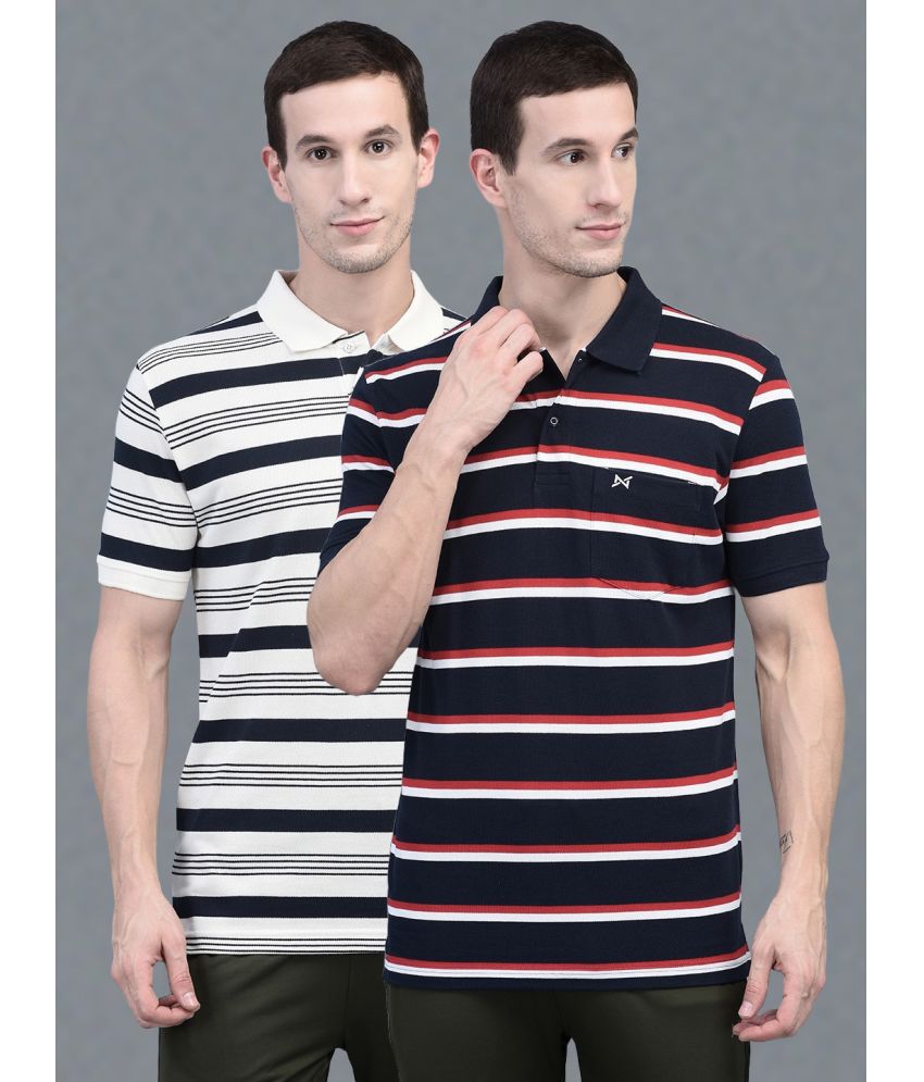     			Force NXT Cotton Regular Fit Striped Half Sleeves Men's Polo T Shirt - Multicolor ( Pack of 2 )