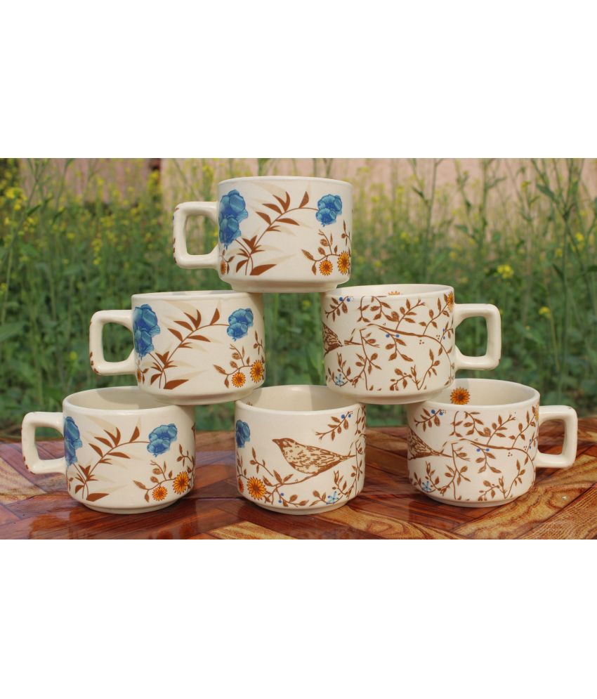     			Laghima jadon Hotel Cup Sparrow Bird Printed Ceramic Tea Cup 130 ml ( Pack of 6 )