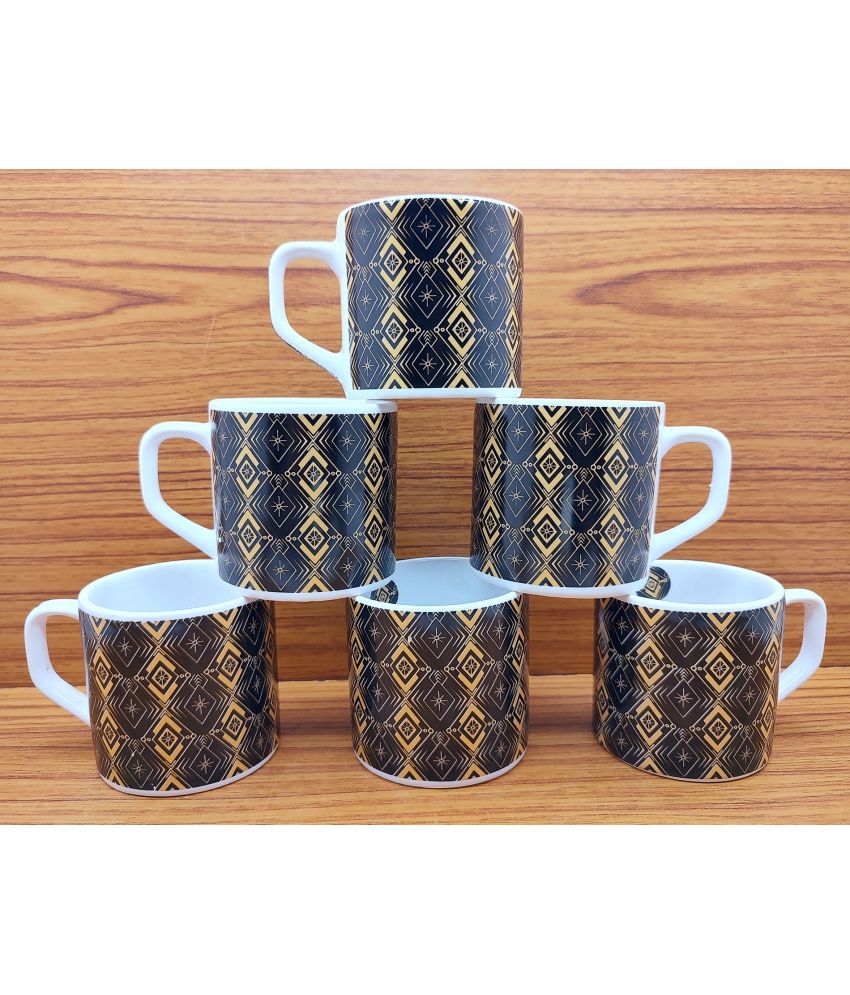     			Laghima jadon Square Golden Black Printed Ceramic Tea Cup 200 ml ( Pack of 6 )