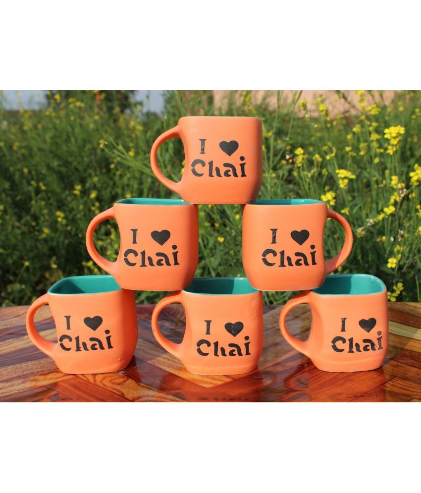     			Laghima jadon Square Shape I Love Chai Printed Ceramic Tea Cup 160 ml ( Pack of 6 )