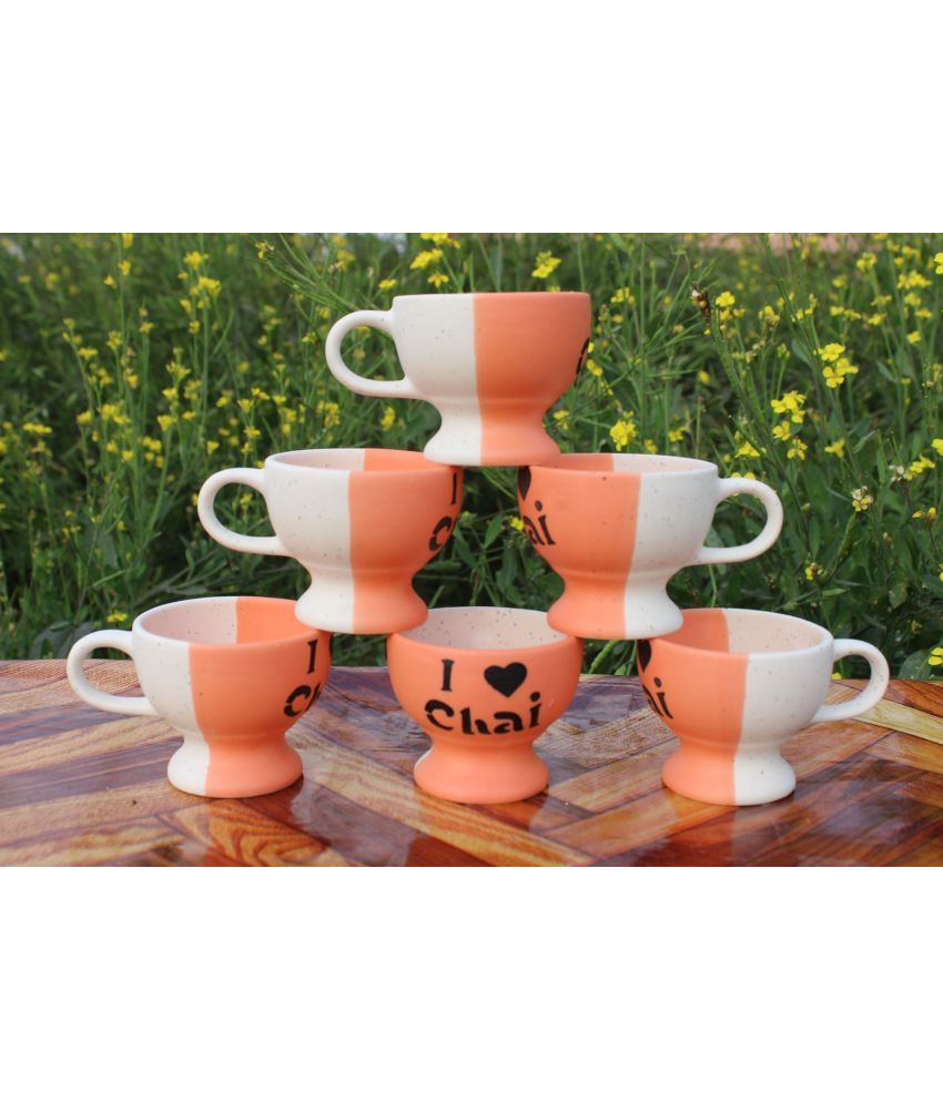     			Laghima jadon Worldcup Shape Peach Solid Ceramic Tea Cup 80 ml ( Pack of 6 )