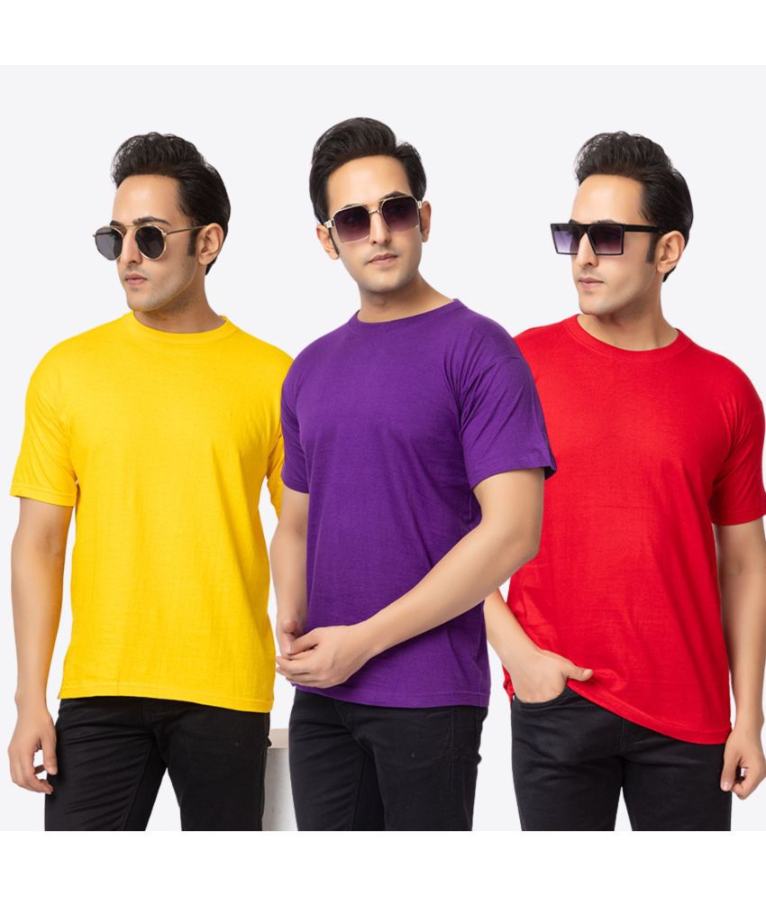     			VAZO Cotton Blend Regular Fit Solid Half Sleeves Men's T-Shirt - Yellow ( Pack of 3 )