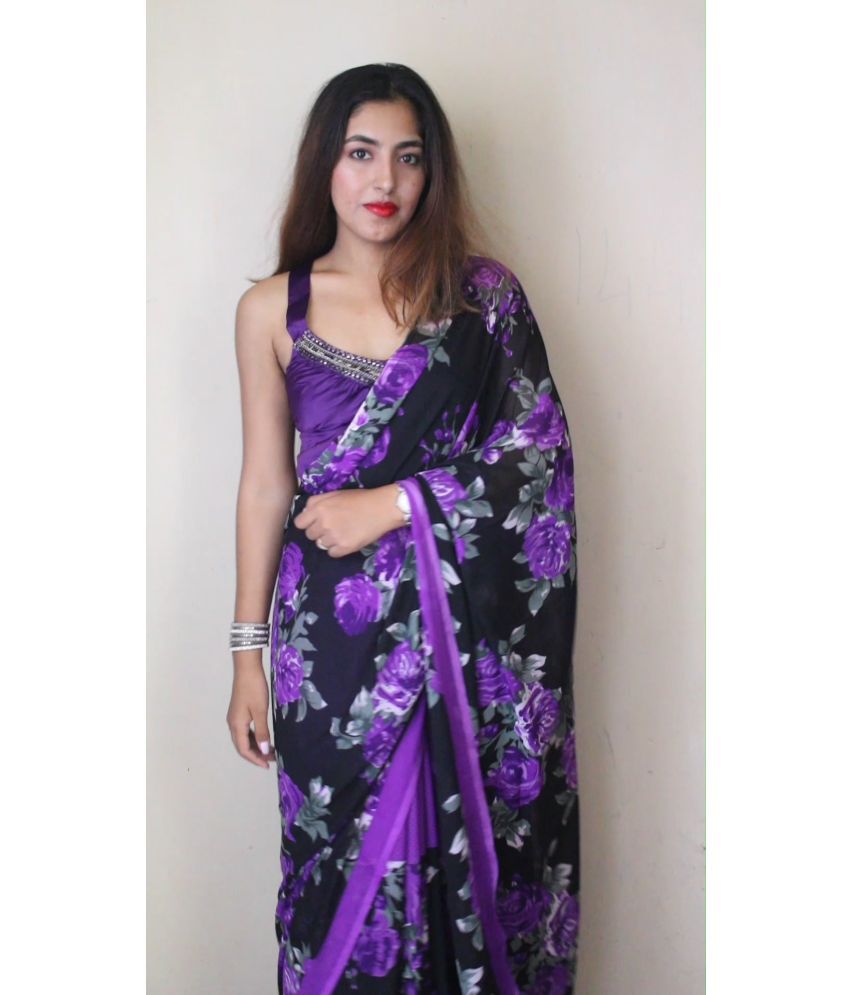     			ANAND SAREES Georgette Printed Saree With Blouse Piece - Purple ( Pack of 1 )