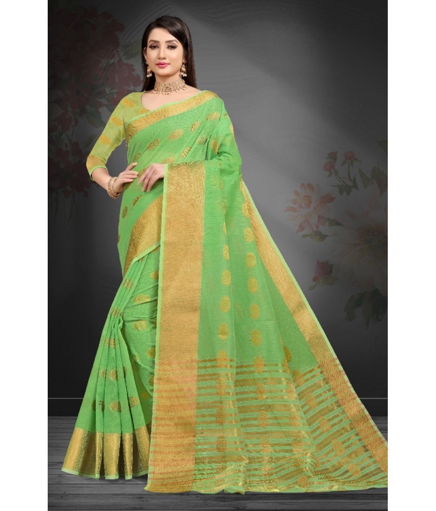     			Aika Banarasi Silk Embellished Saree With Blouse Piece - Green ( Pack of 1 )