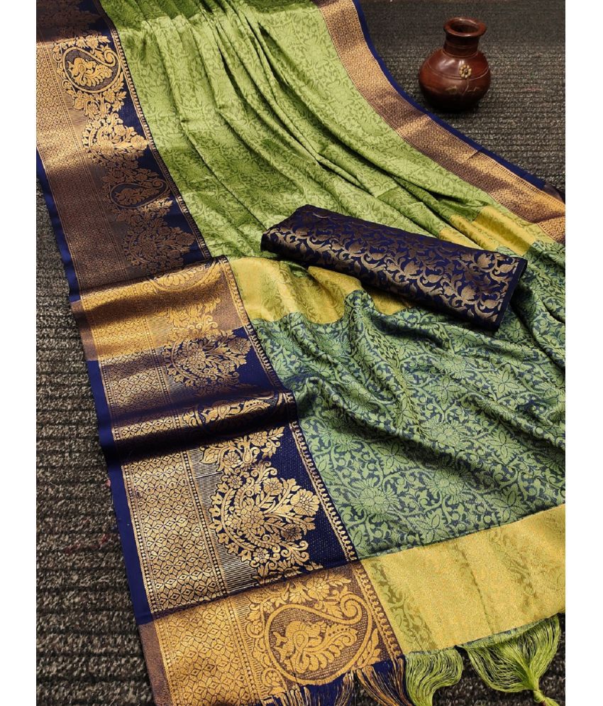     			Aika Cotton Silk Embellished Saree With Blouse Piece - Light Green ( Pack of 1 )
