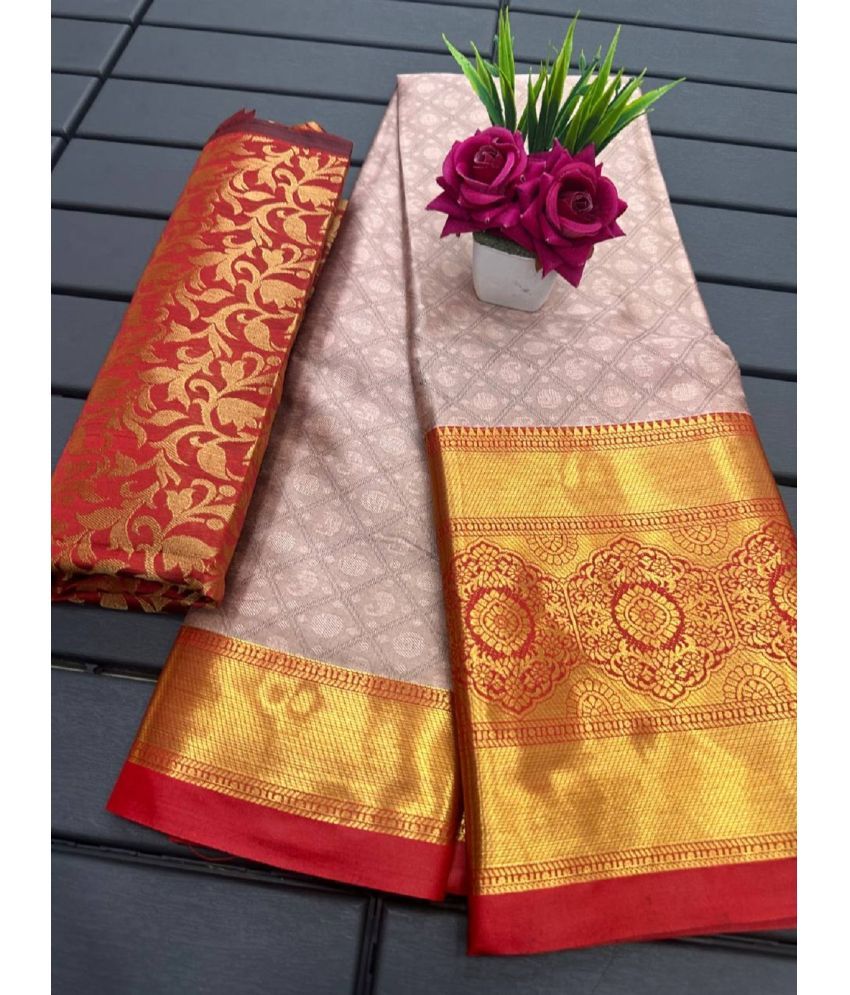     			Aika Cotton Silk Embellished Saree With Blouse Piece - Peach ( Pack of 1 )