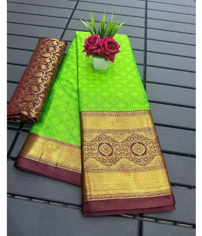     			Aika Cotton Silk Embellished Saree With Blouse Piece - Green ( Pack of 1 )