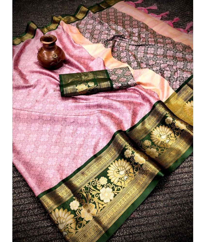     			Aika Cotton Silk Embellished Saree With Blouse Piece - Pink ( Pack of 1 )