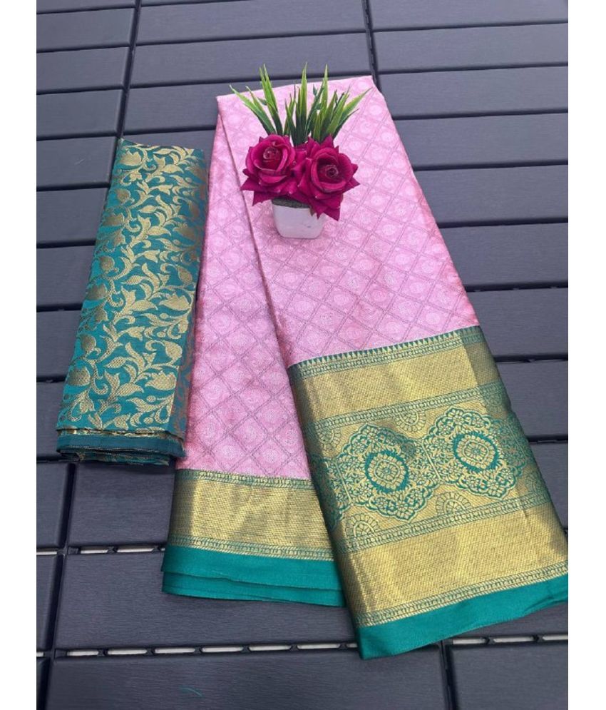     			Aika Cotton Silk Embellished Saree With Blouse Piece - Pink ( Pack of 1 )