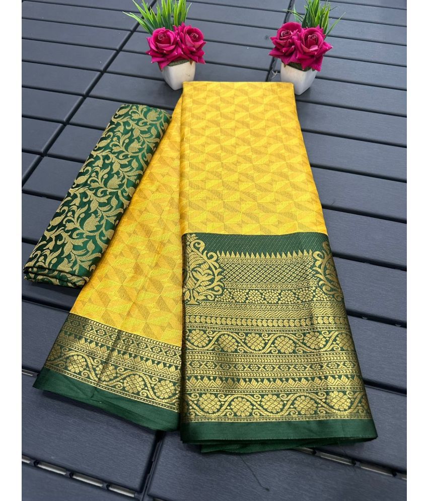     			Aika Silk Blend Embellished Saree With Blouse Piece - Yellow ( Pack of 1 )