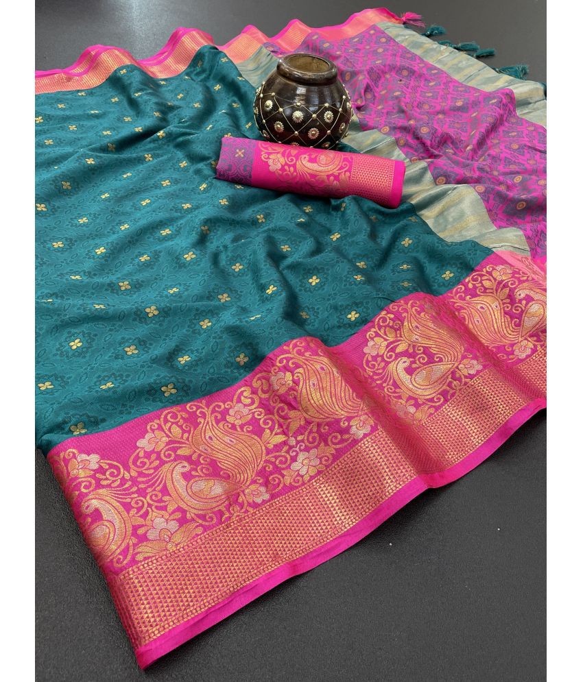     			Aika Silk Blend Embellished Saree With Blouse Piece - Blue ( Pack of 1 )