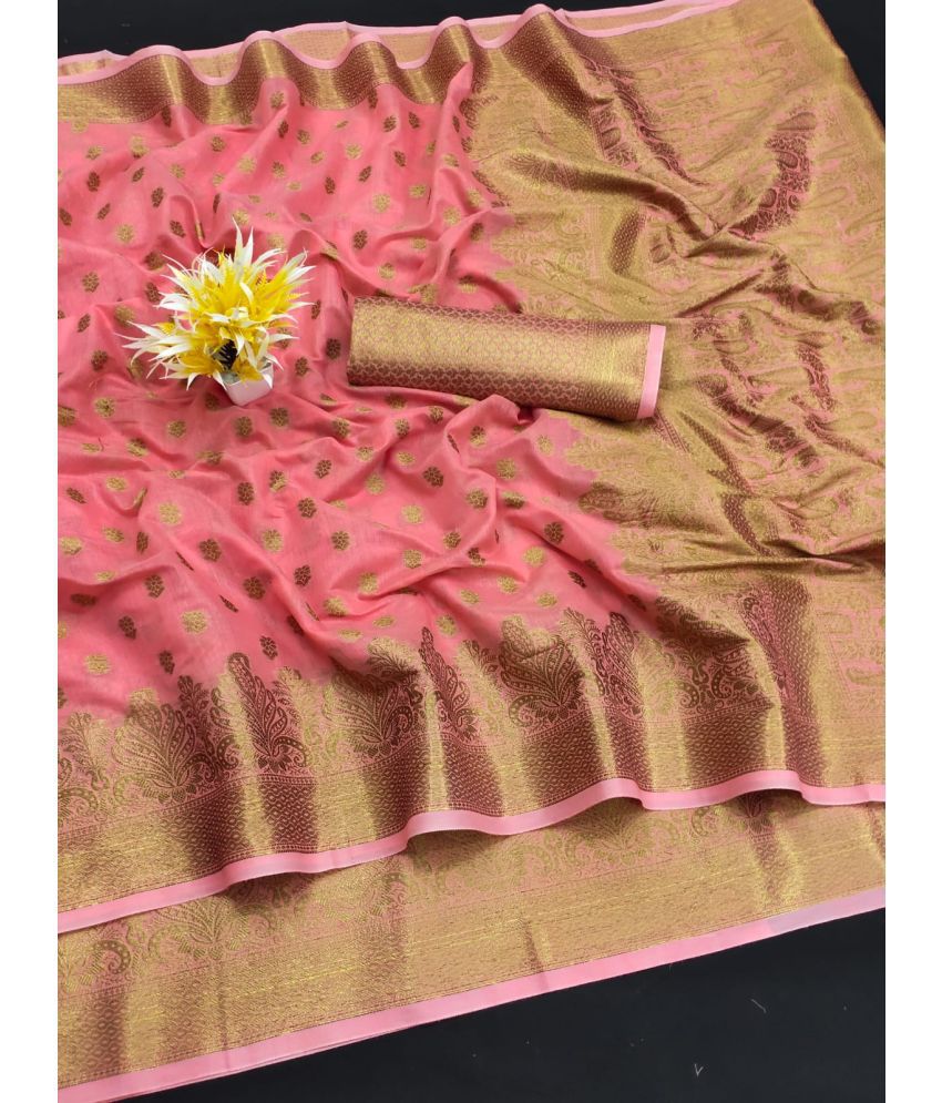     			Aika Silk Blend Embellished Saree With Blouse Piece - Pink ( Pack of 1 )