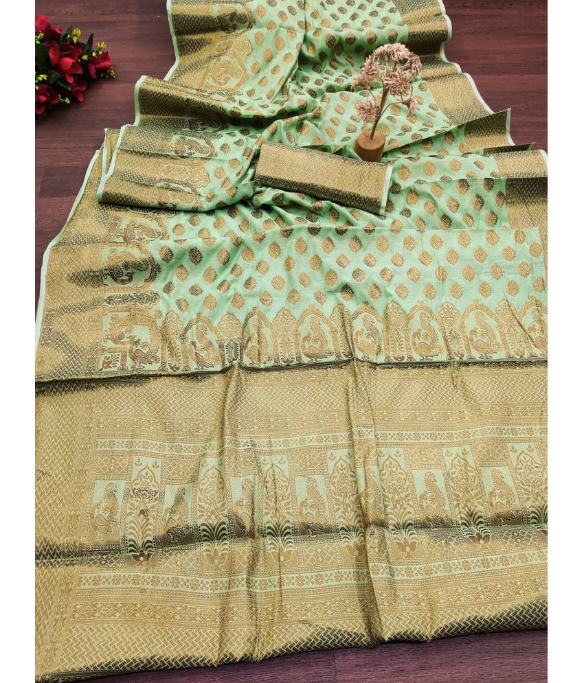     			Aika Silk Blend Embellished Saree With Blouse Piece - Light Green ( Pack of 1 )