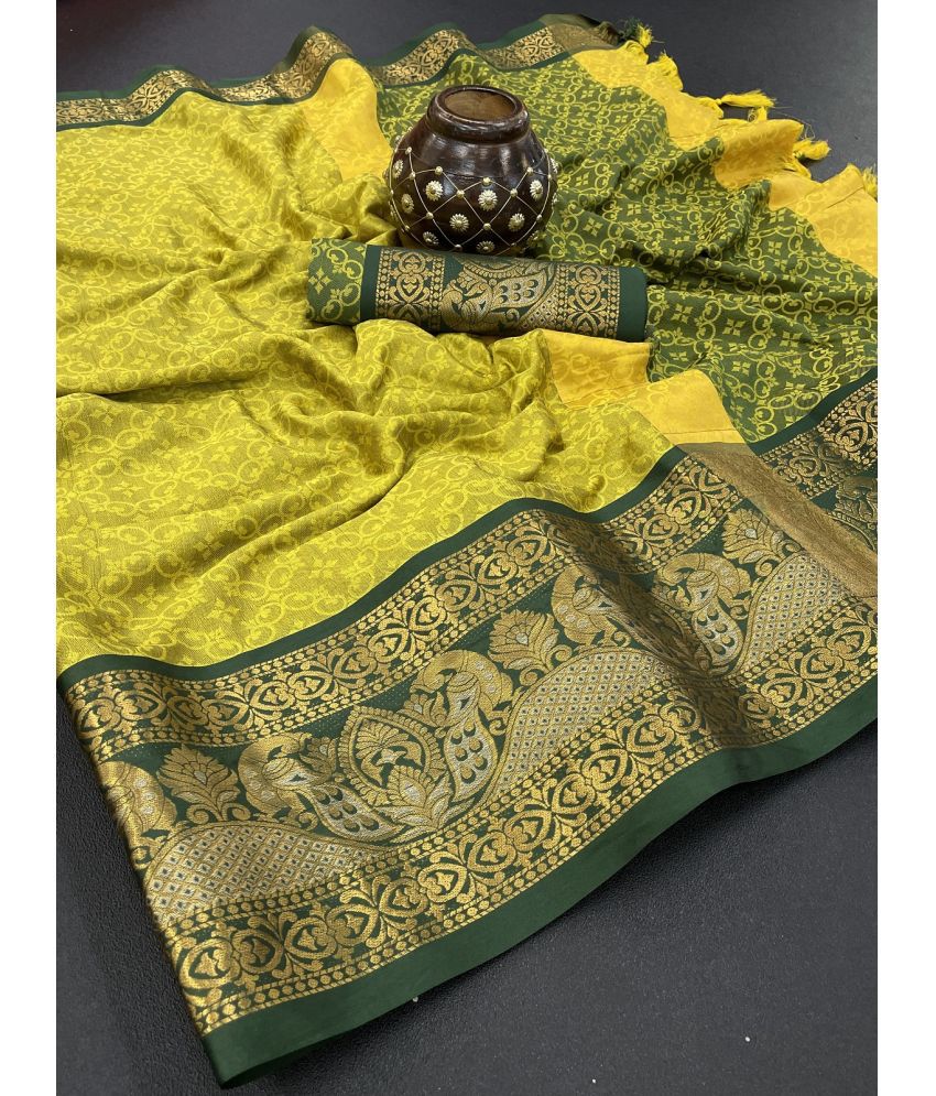     			Aika Silk Embellished Saree With Blouse Piece - Lime Green ( Pack of 1 )
