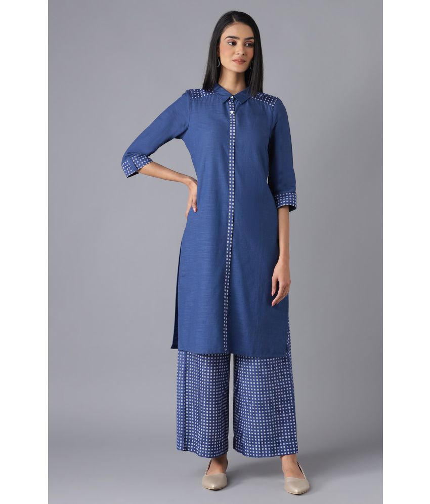     			Aurelia Cotton Solid Kurti With Palazzo Women's Stitched Salwar Suit - Navy ( Pack of 1 )