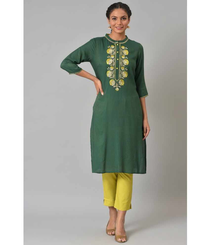     			Aurelia Viscose Dyed Kurti With Pants Women's Stitched Salwar Suit - Green ( Pack of 1 )