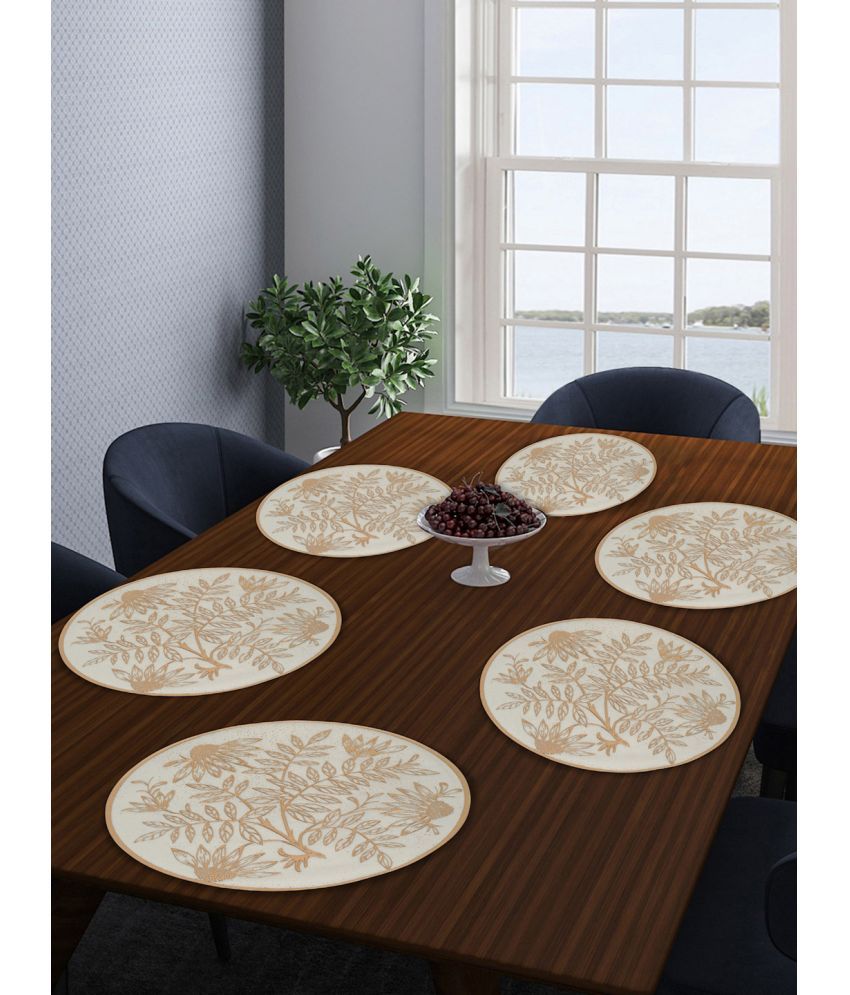     			FABINALIV PVC Floral Round Table Mats ( 38 cm x 38 cm ) Pack of 6 - Brown