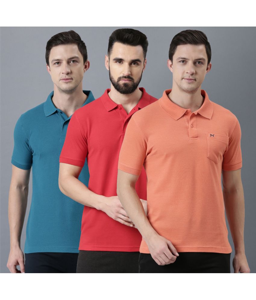     			Force NXT Cotton Regular Fit Solid Half Sleeves Men's Polo T Shirt - Multicolor ( Pack of 3 )