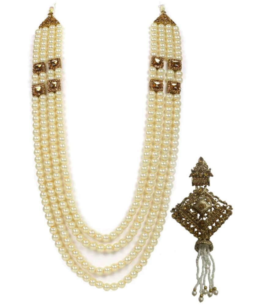    			Dulha groom sherwani Necklace/Moti Mala for Men for wedding | Groom Mala and Brooch Set