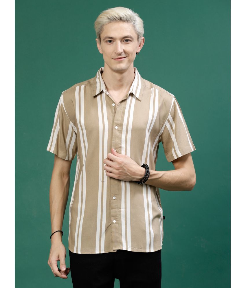     			Rigo Rayon Slim Fit Striped Half Sleeves Men's Casual Shirt - Khaki ( Pack of 1 )