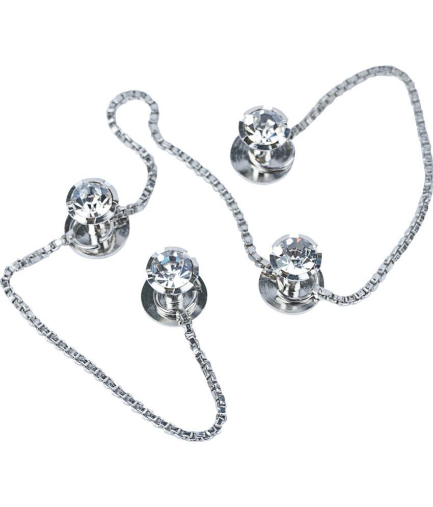     			Silver Plated Zirconia Linecut Diamond Designer Traditional Kurta Buttons Men