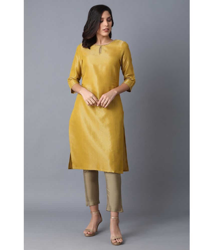     			W Cotton Blend Checks Straight Women's Kurti - Yellow ( Pack of 1 )