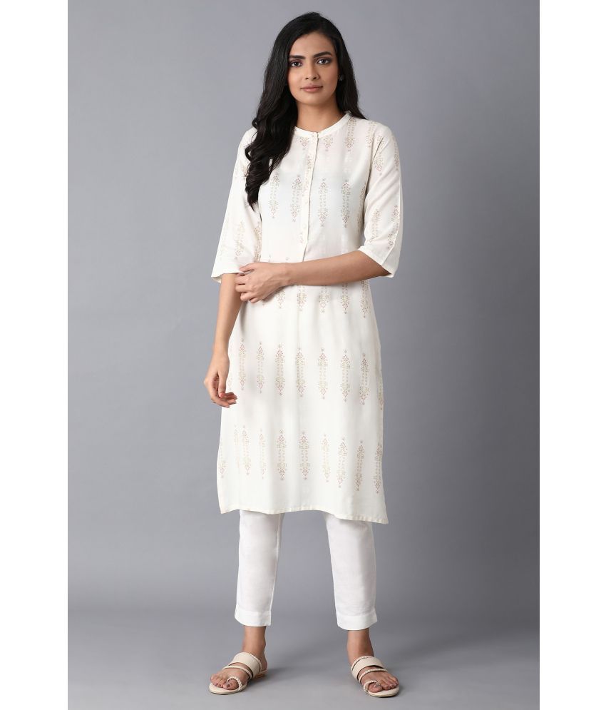     			W Viscose Printed Straight Women's Kurti - White ( Pack of 1 )