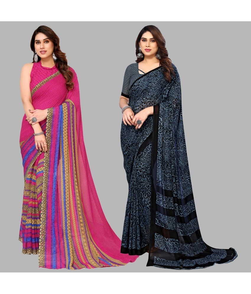     			ANAND SAREES Georgette Printed Saree With Blouse Piece - Multicolor ( Pack of 2 )