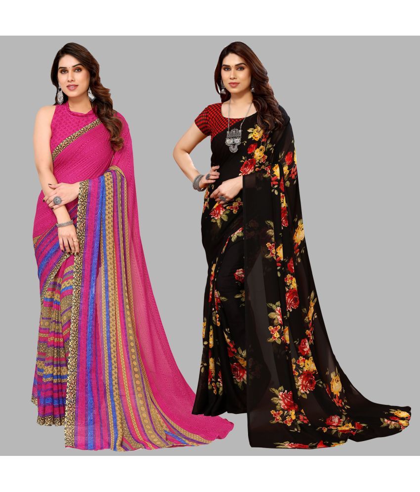     			ANAND SAREES Georgette Printed Saree With Blouse Piece - Multicolor ( Pack of 2 )