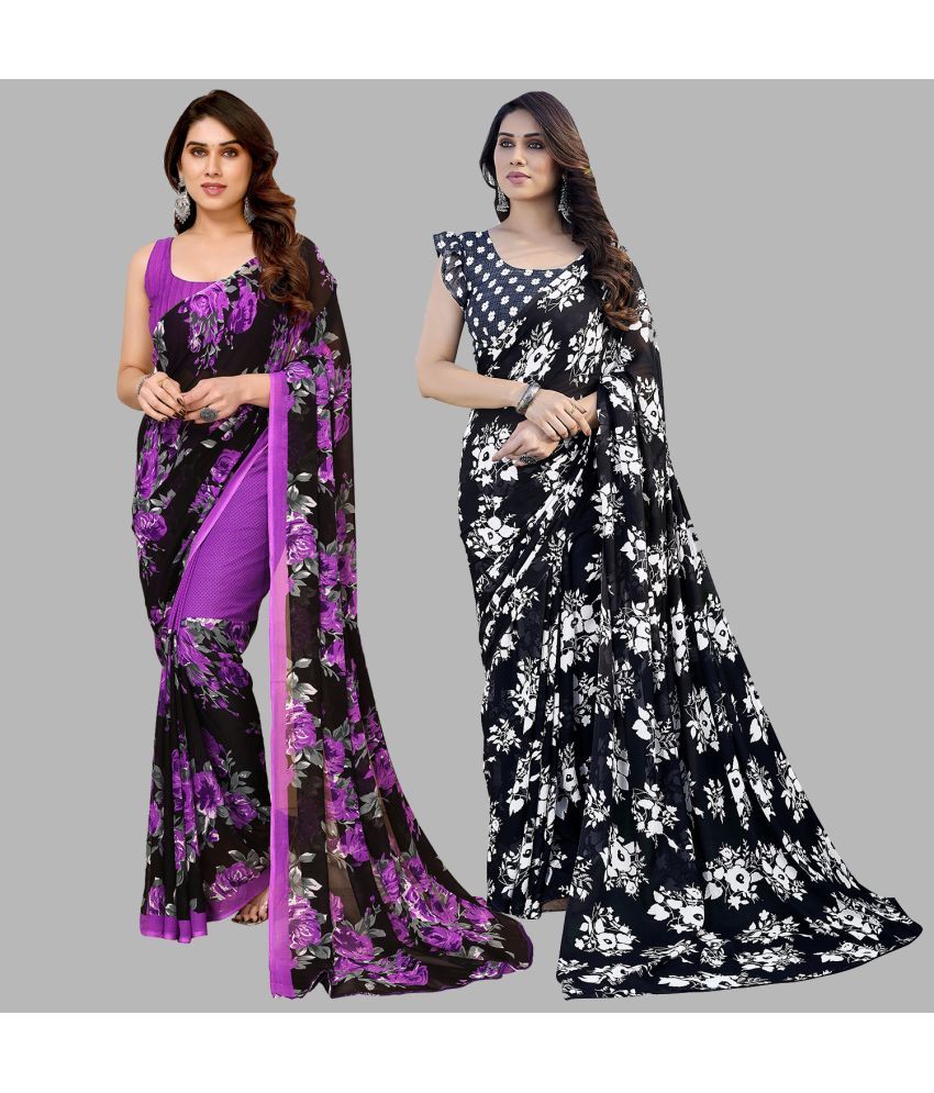     			ANAND SAREES Georgette Printed Saree With Blouse Piece - Multicolor ( Pack of 2 )